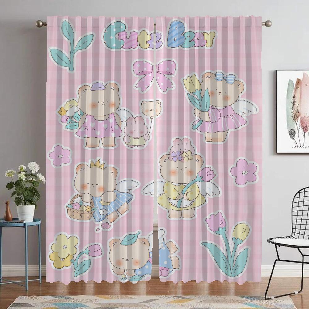 

Drapes for Livingroom Space Drape Bear Household Interior Drapes 2 Panels Divider Covers Sheer for Bedchamber Halloween Ornament W60xH90cmx2pcs-CL