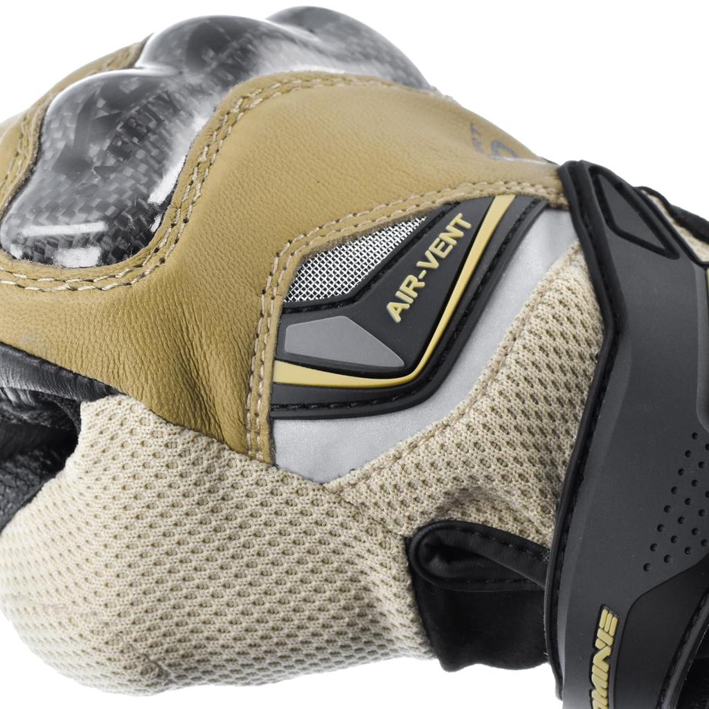 Komine Motorcycle Gloves Carbon Protect Leather Mesh Size L GK-224 Gloves, Olive,