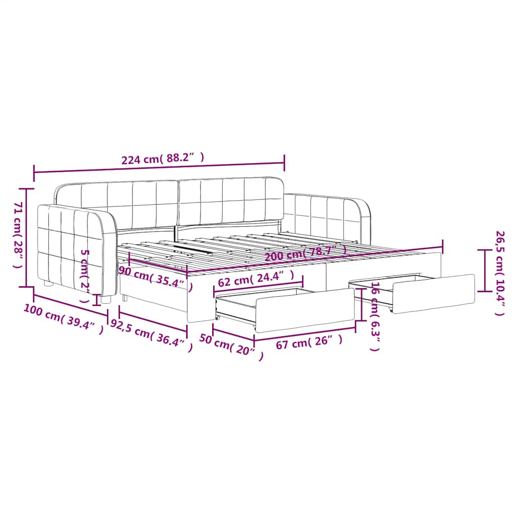 Extendable Daybed with Drawers Dark Green 90x200 Cm Velvet