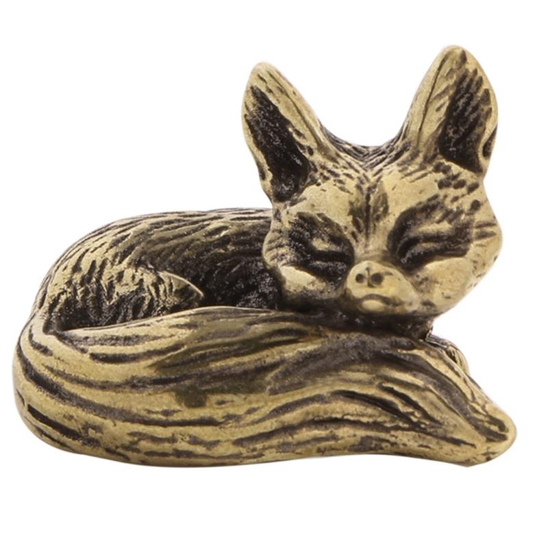 Metal Foxes Sculpture Antique Animal Miniature Statue Desk Ornament for Study Office Home Decoration Cultural Gift