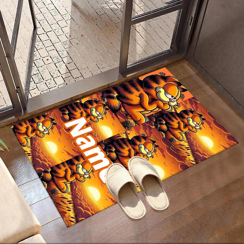 Custom Name Personalized Garfield Print Carpet, Versatile Home Decor Rug, for Playroom, Apartment, Balcony, Entryway, Hallway Gift