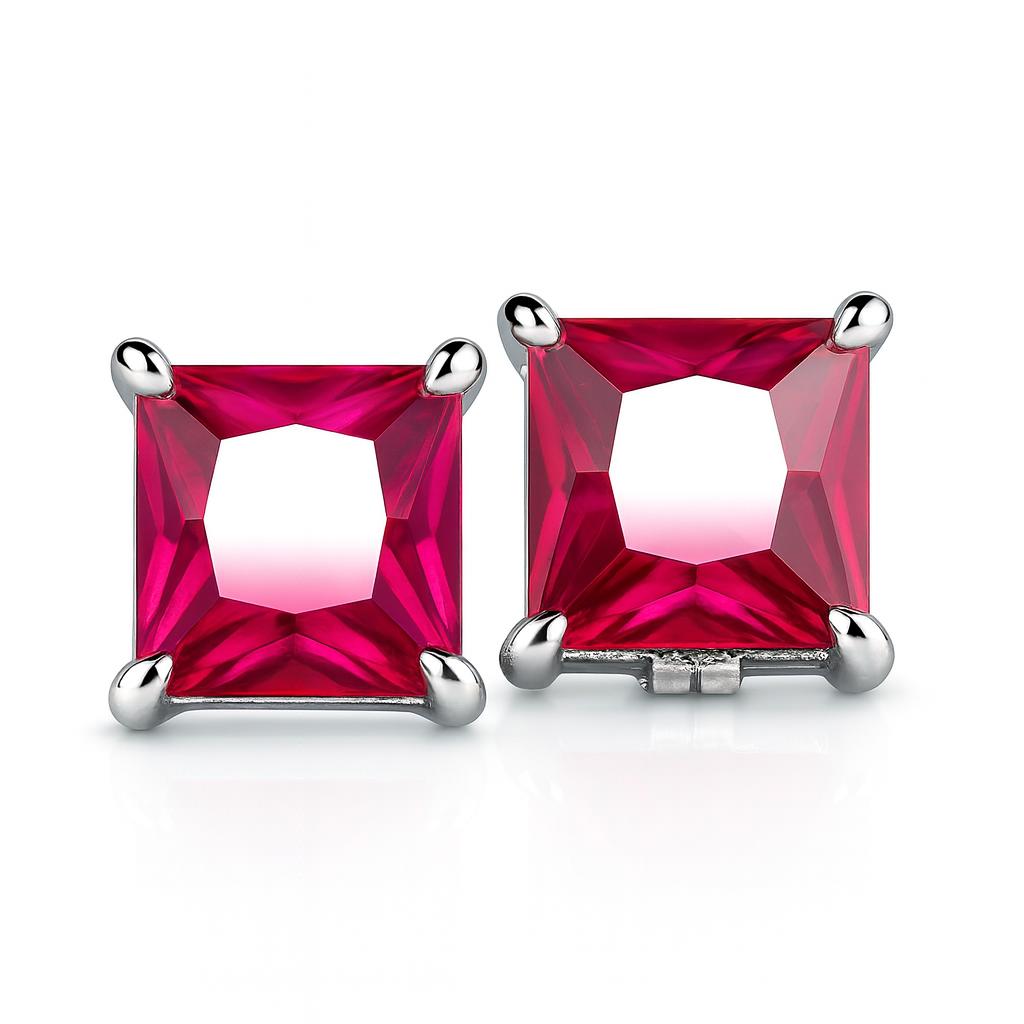 Orecchino Rubino Rosa Naturale 7,35 ct Argento Sterling 925 Quadrato per Lei Gioiello con Pietra Preziosa Regalo