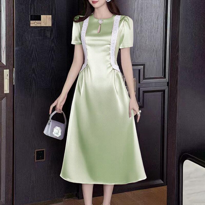 

ZANZEA Женское элегантное повседневное атласное платье с кружевной вставкой и коротким рукавом 4XL зелёный