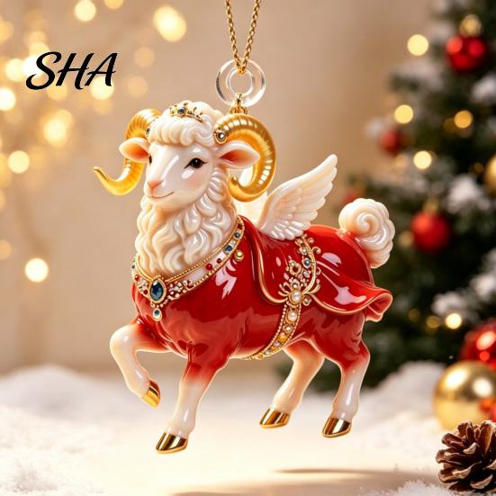 Winter Wonderland Party Supplies 2D Flat Christmas Sheep Hanging Ornament with Lanyard, Acrylic Custom Gifts Tree Pendant for Home Festive Decor