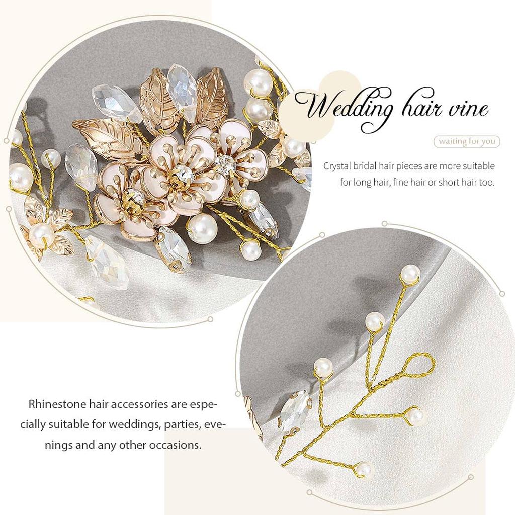 GORAIS Bride Wedding Hair Vine Flower Hair Piece Rhinestone Bridal Headpiece Hair Accessories for Women