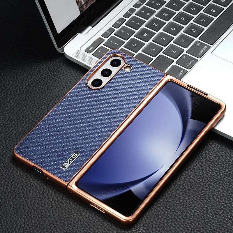 

Z Fold7 Fold 6 for Carbon Fiber Pattern Case for Samsung Galaxy Z Fold 7 6 5 4 3 5G Electroplated Frame Back Phone Cover Etui Galaxy Z Fold6 синій