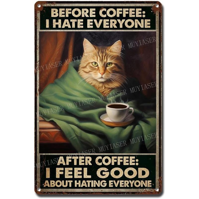 Vintage Cat Metal Plate, Rectangular Iron Wall Art Bar Decor