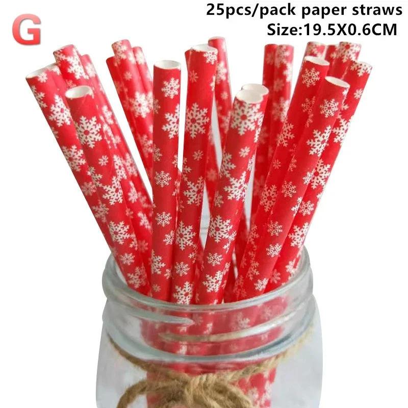 25pcs Disposable Christmas Paper Straws Snowflake Xmas Tree Drinking Straw Merry Christmas Decorations New Year Party Decoration
