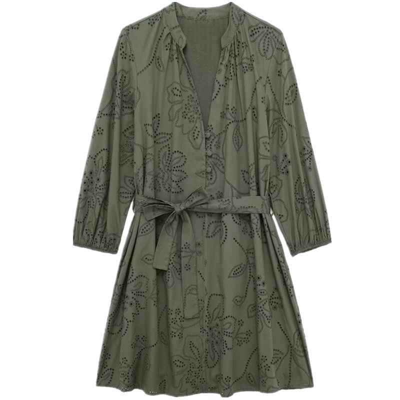 

Fashion Style 2024 Spring New Arrival Women s Clothing All-Matching Western Style Carved Embroider Rubber Dress 2492052505 Picture color S