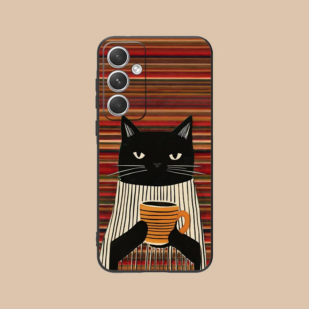 Cute Coffee Cat Matte TPU Mobile Phone Case for Samsung Galaxy S26 S25 S24 S23 S22 S21 S20 Note20 Plus FE Ultra Colorful Cover