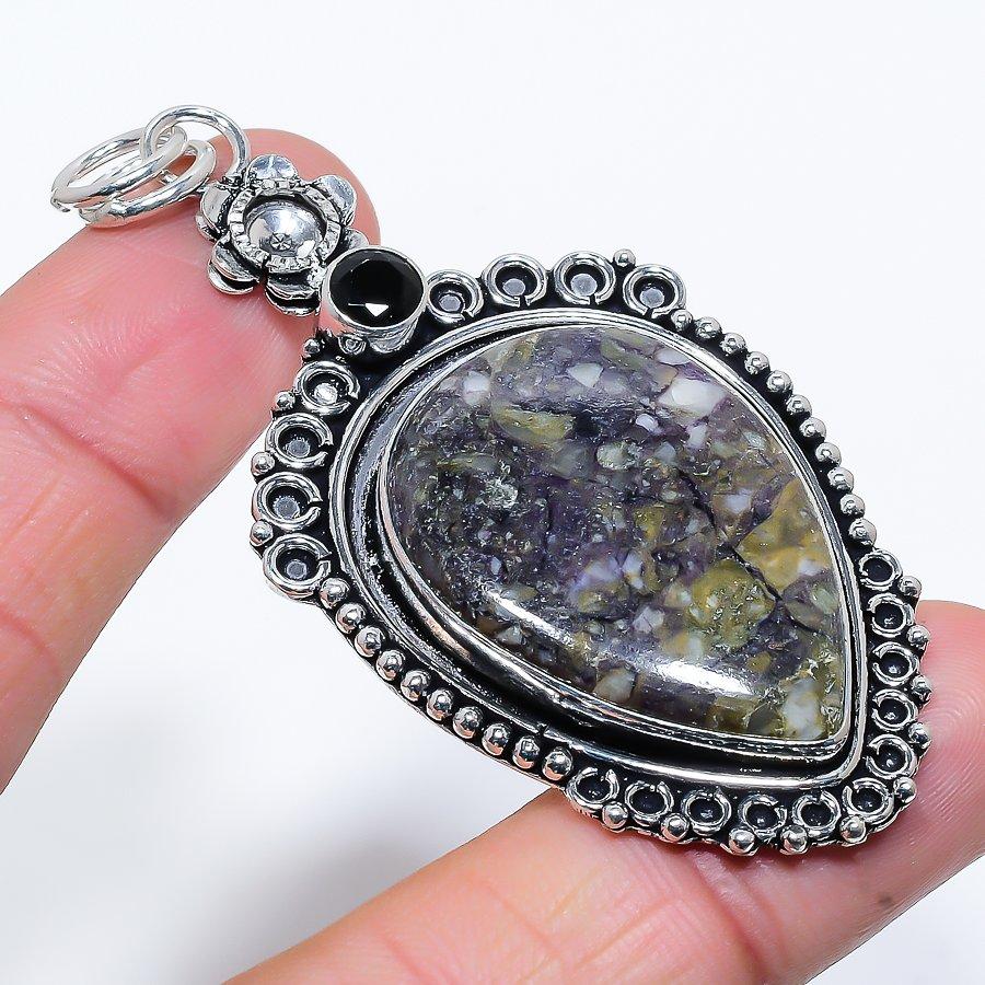 

Этнический ювелирный кулон ручной работы с драгоценным камнем Тиффани и шпинелью 2,96 дюйма SR-10161