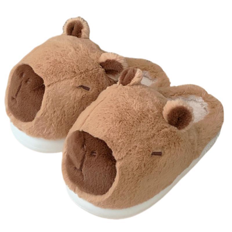 Women's Cute Cartoon Capybara Cotton Slippers - Warm Winter Plush Home Wear