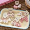 Korean Style Pink and White Polka Dot Cotton Flower Bow Hair Tie for Girls - High Elastic Double Ponytail Rubber Band