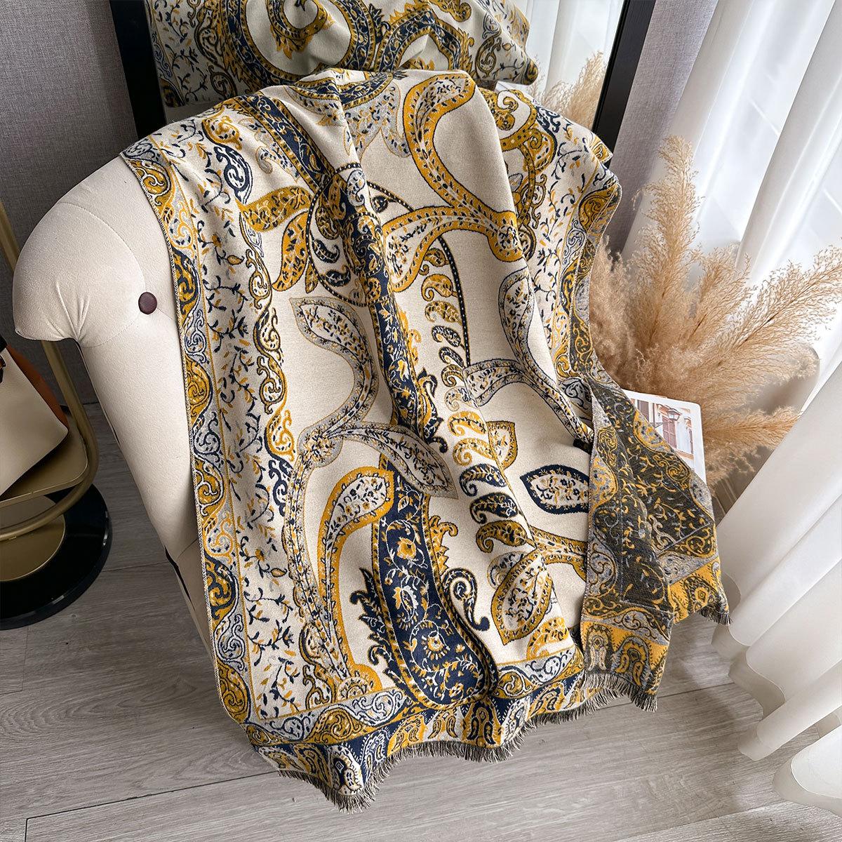 Зимний теплый кашемировый бохо-жаккардовый большой шаль-кашю, утолщенный кашемир, теплая, с коротким ворсом, женский шарф, шарф One Size