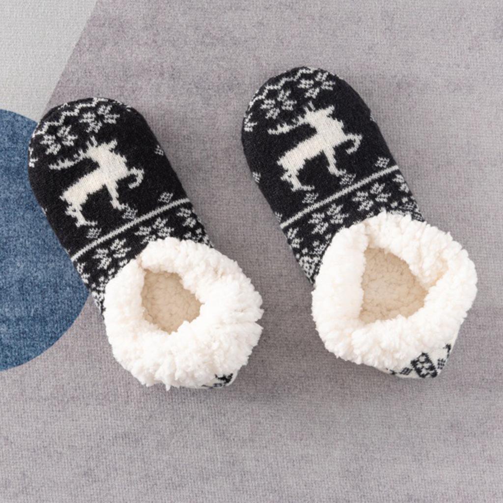 Damen Hirsch Boden Socken, Fünfzackiger Stern Dicke Baumwolle Samt Socken, Haus Schlaf Teppich Socken