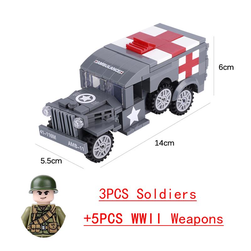 Non-Toxic Wwii Military North African Campaign Wheeled Armored Vehicle Tank Cannon Soldier Figures Building Blocks Weapon Truck Army Toy