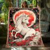 Vintage Art Unicorn And Red Rose Print Throw Blanket Soft Flannel Warm Blanket Floral Sun Pattern Sofa Bed Fantasy Decor Gift