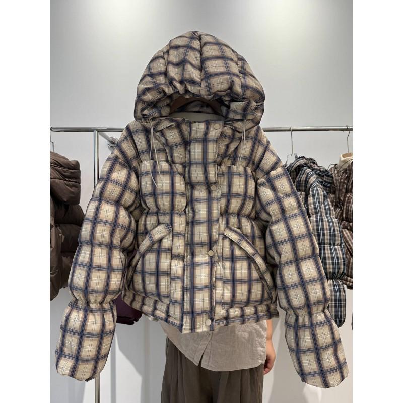 Womens Short Puffer Jacket With Hood Warm Winter Coat 50% White Duck Down Loose Fit College Style