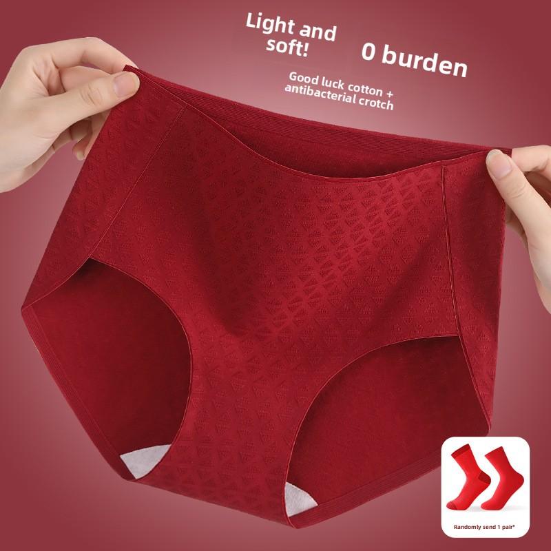 Plus Size Women Spring and Autumn Year Red Cotton Extended Crotch Breathable Belly High Waist Triangle Briefs