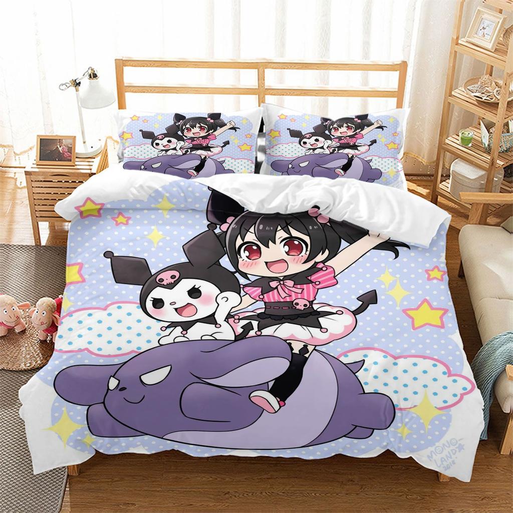 Hot Cartoon Character Kuromi Bedding Setkuromi Melody Duvet Cover Bed Set Quilt Cover PillowcaseKing Queen Size Bedding Set