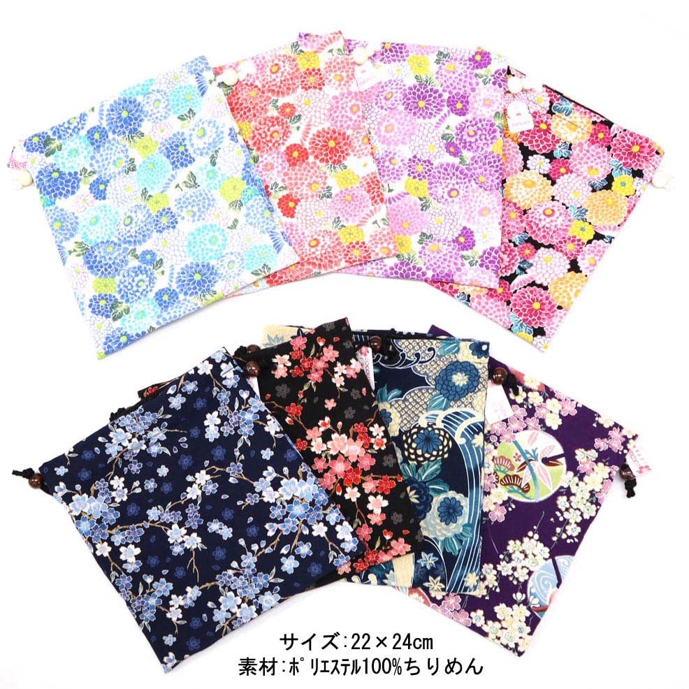 COCOLUCK Japanese Pattern Drawstring Accessory Made in Japan with Chirimen Fabric Perfect for Temple Stamp and Gifts Sakura Bag, Case, Lining, Books,