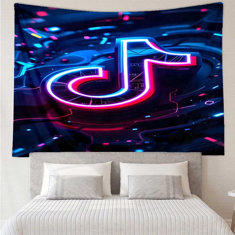 Neon Tiktok Logo Art Tapestry Hanging for Bedroom,Livingroom, Playroom,Decor Art Room Wall Tapestry Holiday and Birthday Gifts