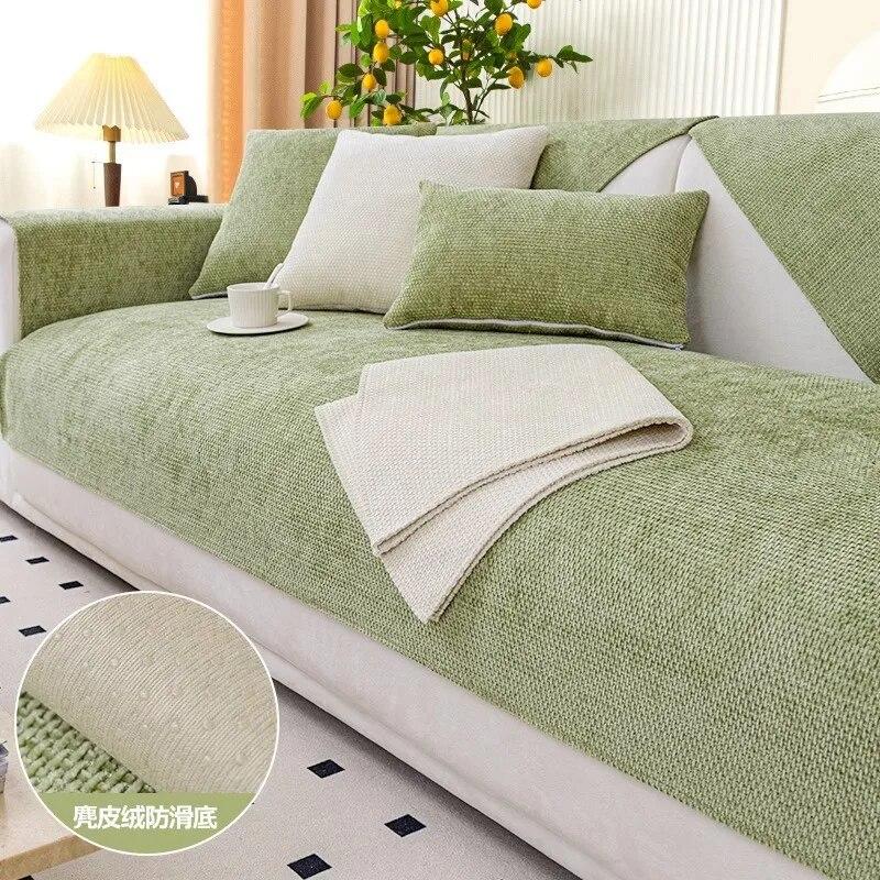 Stripe Pattern Sofa Cushion All-season Universal Anti-skid Light Luxury Chenille Solid Color Sofa Cover Pillow Cover Hand Towel