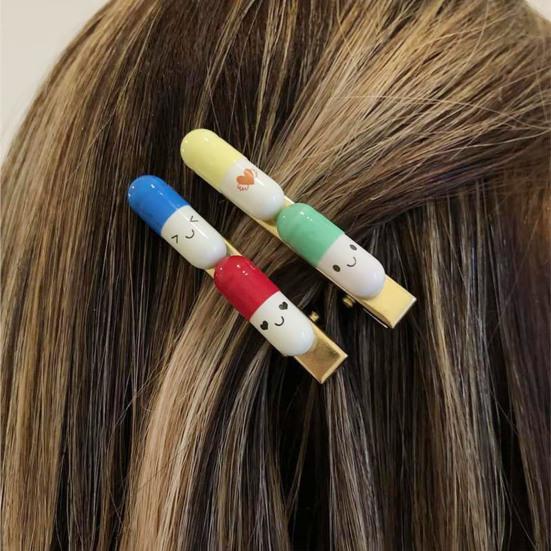 Hair Clip Cartoon Style Happy Pill Hair Pin Plastic Non-Fading Hairpin Headwear Hair Styling Tool Hair Accessory
