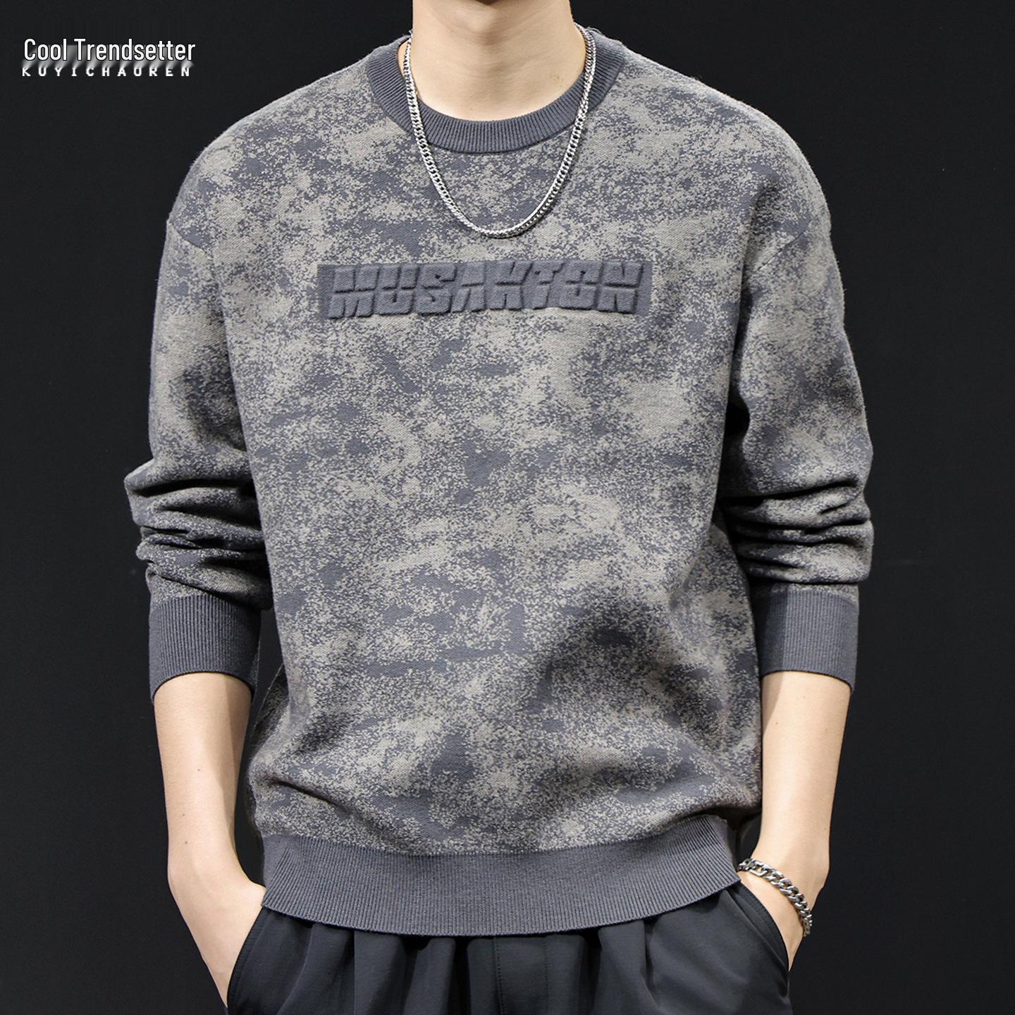 

Men s 2025 Plus Size Simple Casual Knit Sweater with Embossed Lettering - Autumn/Winter High-End Warm Clothing 3XL fits 90-100 kg сірий колір