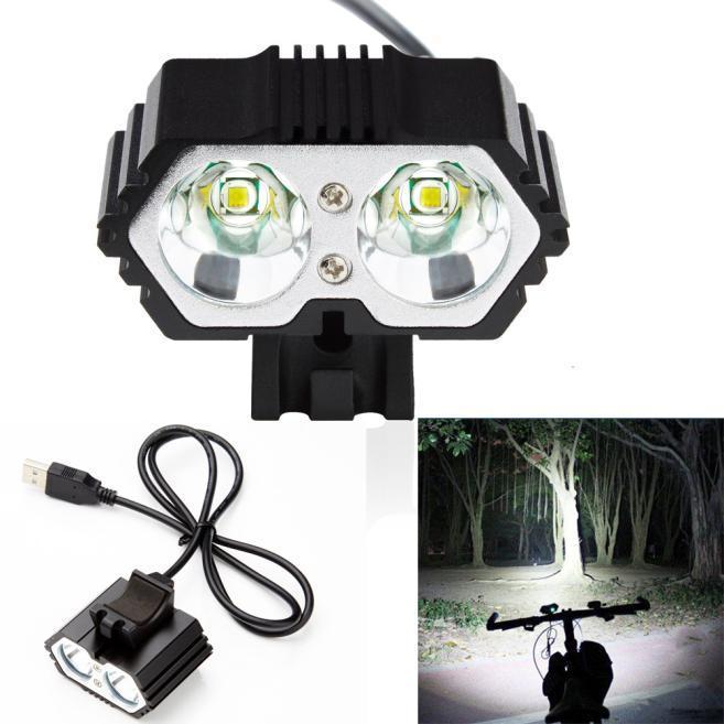 

Bicycle Headlight 1800LM 2*XM-L T6 LED USB Waterproof Lamp Bike Light Front Cycling Flashlight Lamp Luz Delantera Bicicleta чёрный