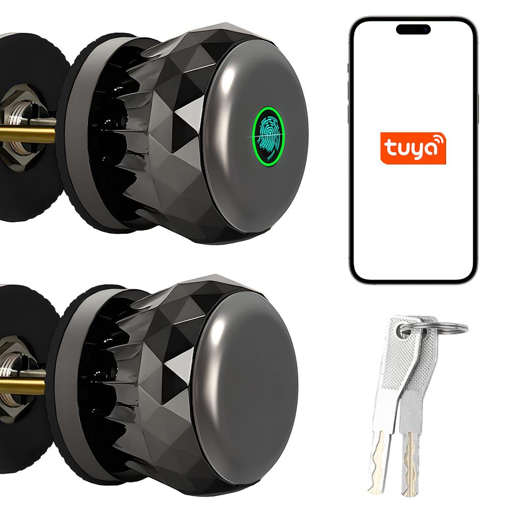 3 in 1 Smart Fingerprint Door Knob - Keyless Entry Smart with App Control + 2 Keys + Finger Print Aluminum Alloy Biometric Door Knob for Be