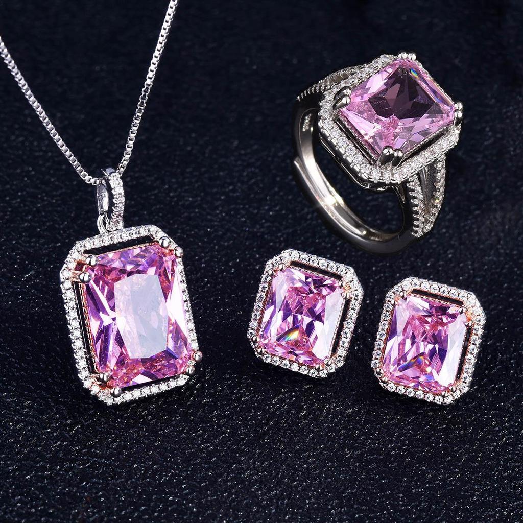 Multicolor Gemstone Queen Crown Necklace, Ring, Earrings & Pendant Set for Women