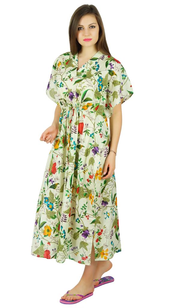 Bimba Dámský dlouhý bavlněný maxi kaftan se stahovací šňůrkou, kaftan na noc, přehoz