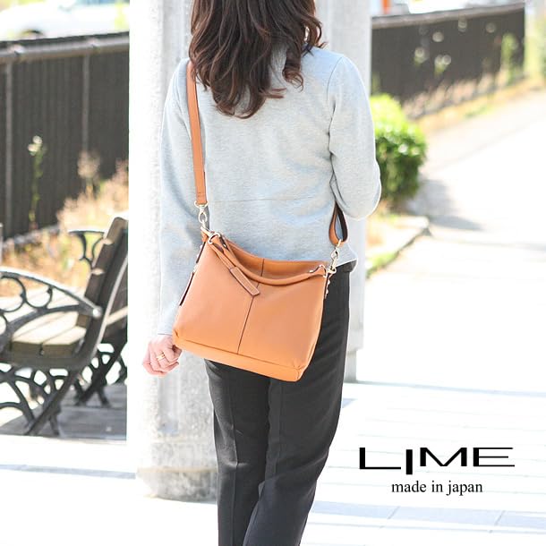 LIME Made In Japan Women's Genuine Leather Shoulder Bag L1801 Camel 2-Way Handbag Leather Made In Japan Lime Zip Shrink