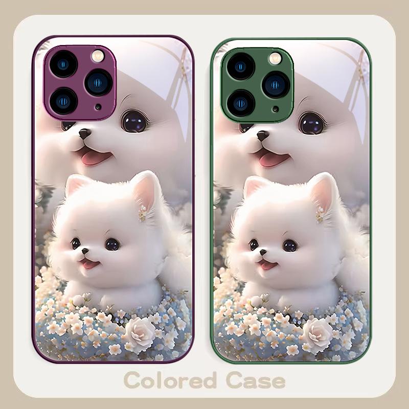 Süßes Haustier Süßer Welpe Hund Lila Für Iphone 16 Plus 15 14 13 12 Mini 11 Pro Max X XS XR 7 8 Plus 2022 Gehärtetes Glas Handyhülle