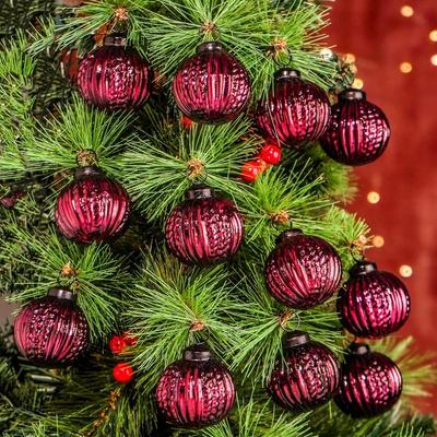 12 Vintage Mercury Large Christmas Ornaments Burgundy Unique Glass Christmas Balls for Christmas Tree, Halloween, New Year, Valentine Day