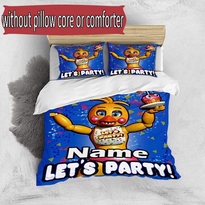 3pcs Duvet Cover Set (1*Duvet Cover + 2*Pillowcase, Without Core), Custom Name Five Nights At Freddy's Pattern Bedding Set, Home Bedroom Decor Gift