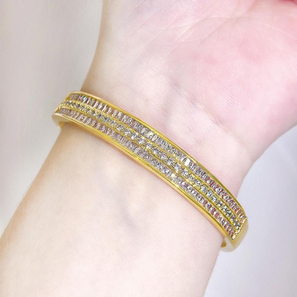 CMM High-Quality Luxury Heavy-Duty Metal Golden Zircon Bangle Bracelet Temperament European and Korean Fashion Women's Zccessories Modern Jewelry