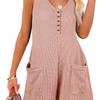 Jumpsuit met knoopjes aan de voorkant en zakken, zomerse, casual, effen, mouwloze jumpsuit