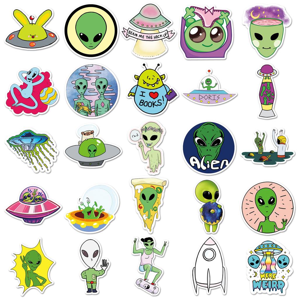 10 30 50PCS Outer Space Sticker UFO Alien Astronaut Rocket Cartoon Stickers Gifts Toys Children DIY Skateboard Laptop Phone F5