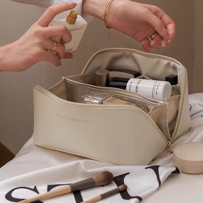 Cosmetic Bag Pu Bag Women's Large Capacity Ins Cosmetic Case Travel Toiletry Bag Cosmetic Storage Bag Decorative Letters