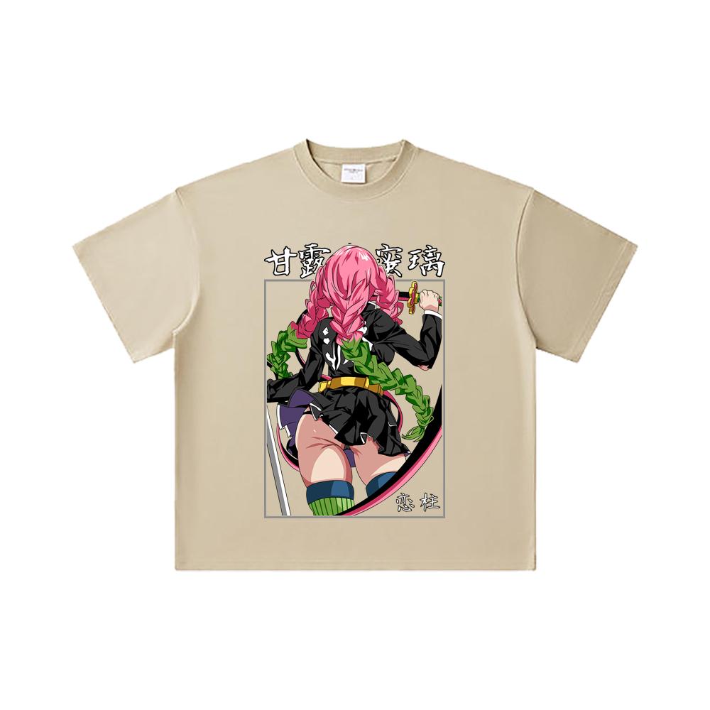 260 GSM Double Yarn 32 Count 100% Cotton Demon Slayer V75 Mitsuri Print Unisex Heavy Cotton T Shirt