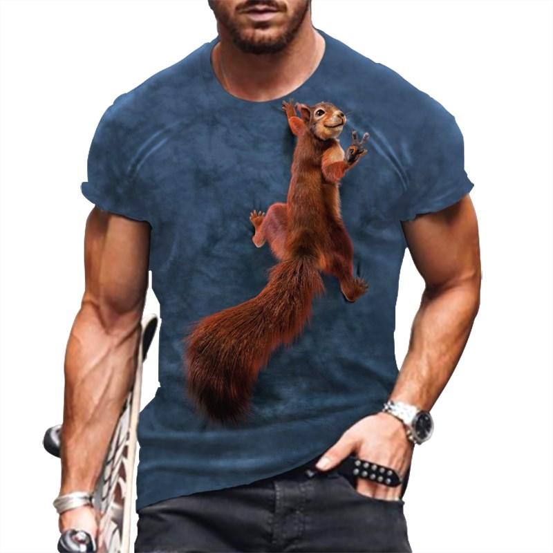 

Летние милые мужские футболки с принтом белки, повседневные свободные топы с коротким рукавом и круглым вырезом, свободная мужская одежда, футболки мужские XXL