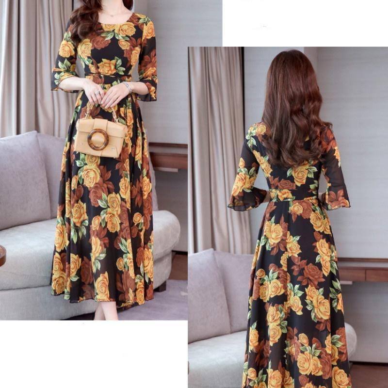 Summer Print Large Size Dress Long Paragraph Fashion Slim Big Swing Beach Skirt Female