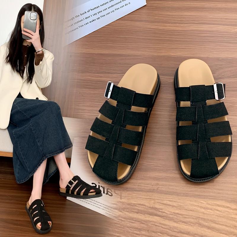 

High Quality Women s Shoes New Slippers Baotou Women s Flat Shoes Summer Solid Color Suede Women s Slippers 42