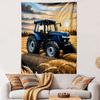Blue Tractor In Wheat Field Sunset Patterned Tapestry Home Decor, Suitable for Bedroom and Living Room, Gift