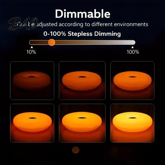Small Space Lighting Donut Night Light, Wireless Rechargeable 2-in-1 Table Lamp with Touch Dimmer, Warm Orange Bedside Glow Wall Mountable Ambient for