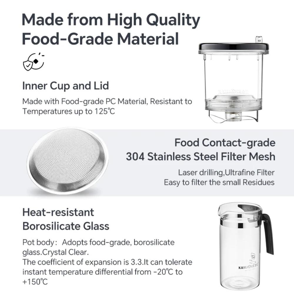 KAMJOVE Multi Style Glass Kung Fu Tea Pot, One click Filter, Kung Fu Teapot Press, Auto Open Art Portable Teacup, 500ml-750ml