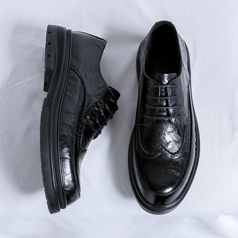 2024 New Leather Shoes Men's British Retro Heightening Platform Men's Shoes Youth Low-top Wedding Leather Shoes Men's 99331-R