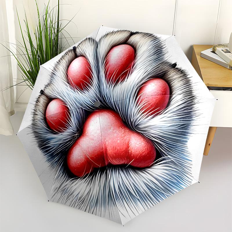 Paw Print Automatic Umbrella Sturdy 8-Rib Shaft Foldable Design All-Season Use Compact Folding Umbrella Spiritual Gift